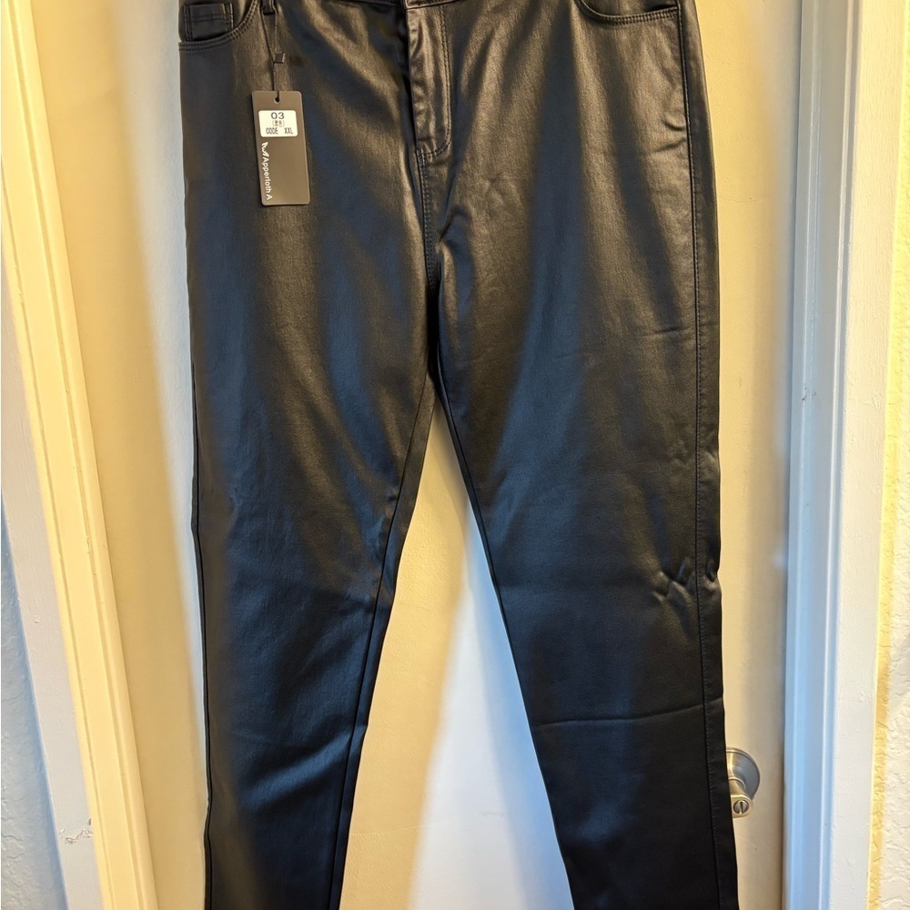 Elegant Black Straight Leg Women's Pleather Pants